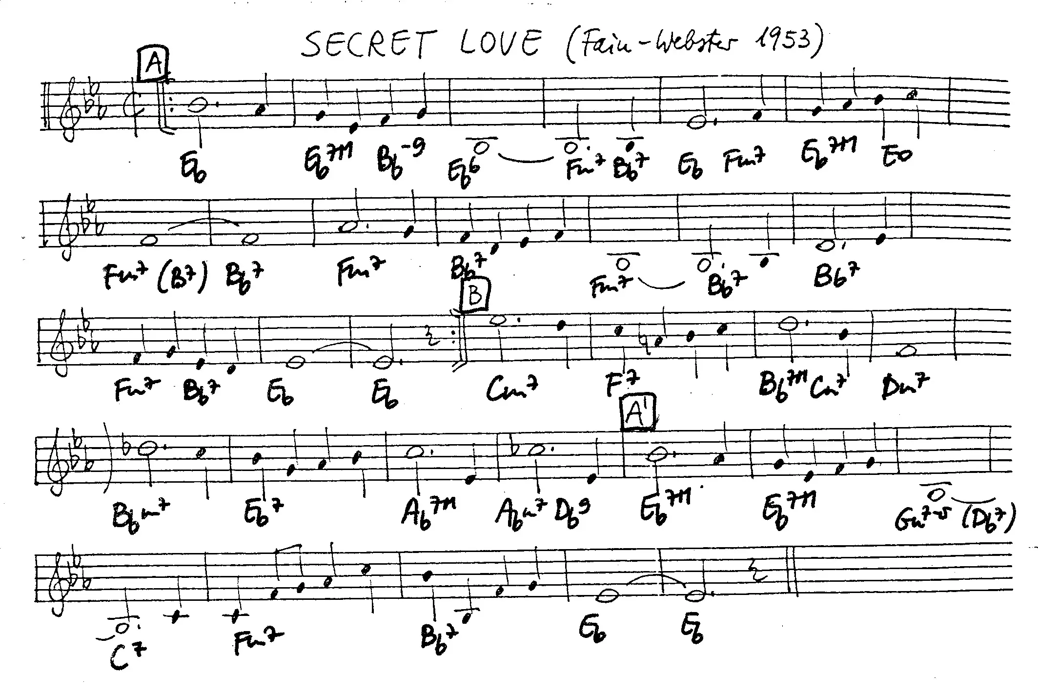 secret love free jazz leadsheet - Courtesy of the Jungle Jazz Band